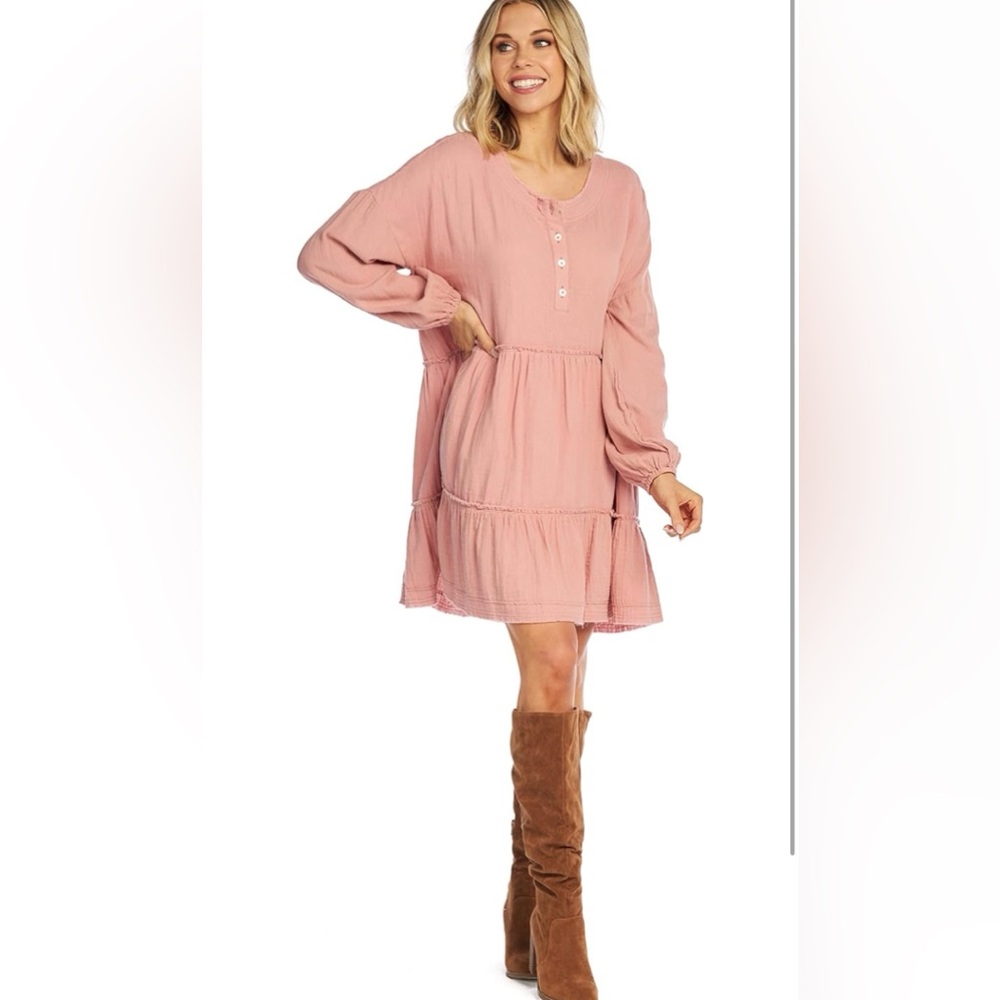 New Mud Pie Kynlee Dress Rose Pink Women’s Large Crinkle Cotton Gauze - Picture 7 of 10